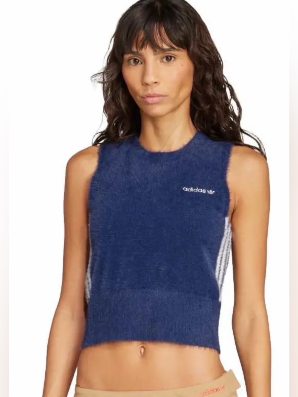 adidas Originals Fluffy Knitted Vest Lifestyle Casual Top Indigo Navy
